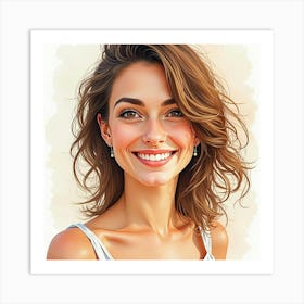 Spanish Woman With A Gentle Smile, Watercolor With Soft, Warm Hues 1 Art Print