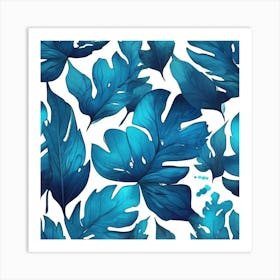 Watercolor blue Leaves Art Print