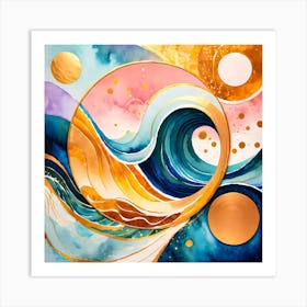 Abstract Waves And Tides Watercolor Artwork Art Print