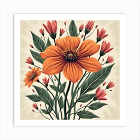 Orange Flowers In A Vase Art Print