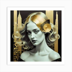 Golden Glamour Girl Art Print