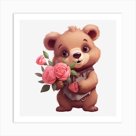 Teddy Bear With Roses 3 Art Print