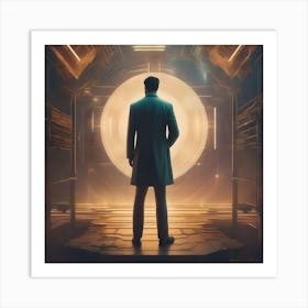 Man Standing In Front Of A Circular Light 1 Art Print