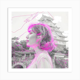 Pink Girl In Front Of Castle Art Print