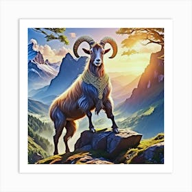 Goat Standing On A Mountain Art Print