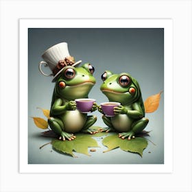 Frogs Drinking Tea Art Print