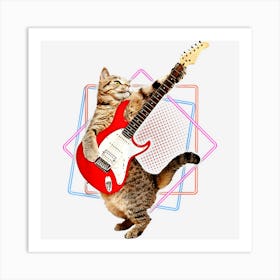 Bass Cat Rock Kitty On A Bass Guitar Art Print