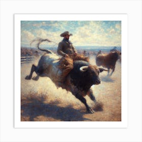 Cowboy Riding A Bull Art Print