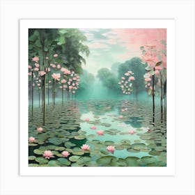 Leonardo Diffusion Xl A Lake Of Water Lilies With Trees On One 1 (1) Art Print