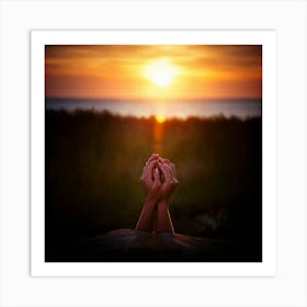 Sunset With Hands Art Print