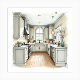 Elegant Kitchen Watercolor, Modern Yet Classic Appeal 1 Art Print