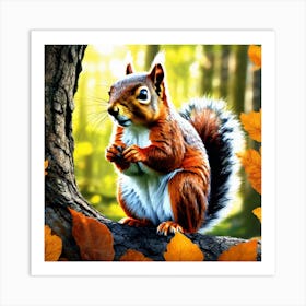 Squirrel In Autumn Leaves Art Print