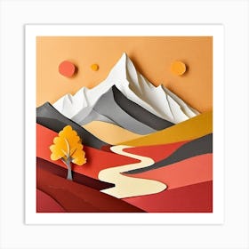 Firefly An Illustration Of A Beautiful Majestic Cinematic Tranquil Mountain Landscape In Neutral Col (58) Art Print