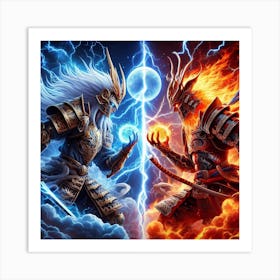 Two Samurai Fighting Art Print