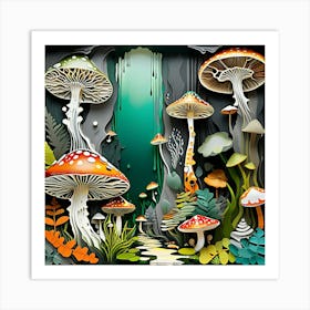 Mushrooms In The Forest 1 Art Print