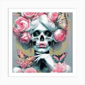 Woman with Skull on Face 1 Art Print