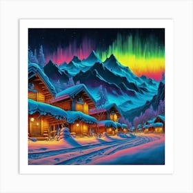 Mountain village snow wooden 6 9 Art Print