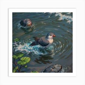 Two Birds In The Water Art Print