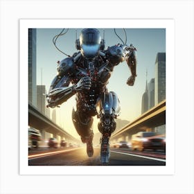 Robot On The Road Art Print