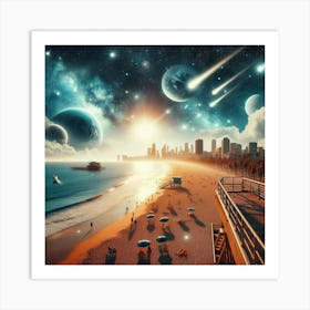 Aliens On The Beach - Futuristic Art 1 Art Print