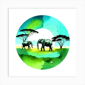 Elephants In The Savannah Art Print