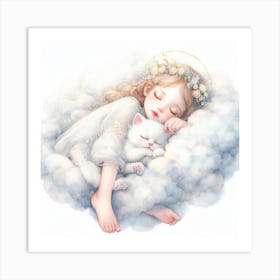 Little Girl Sleeping On Clouds Art Print