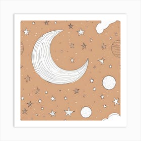 Illustration Moon and Stars Kids Room Art Print