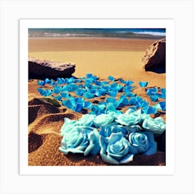 Blue Roses On The Beach Art Print