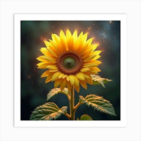 A Radiant Sunflower With Petals Of Shifting, Celestial Light Blooming In A Cosmic Garden Art Print