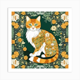 william morris art with ginger Tabby Cat Art Print