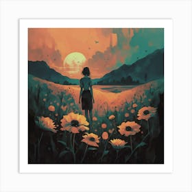 Sunset In The Meadow Art Print