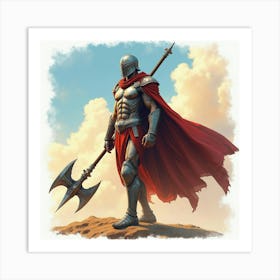 Titan Warrior With A Watercolor Sky Background 1 Art Print