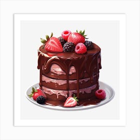 Chocolate Cake With Berries 2 Art Print