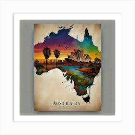 Australia Map Poster Art Print
