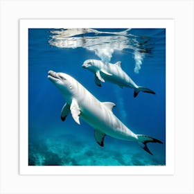 Two Dolphins Swimming In The Ocean Art Print