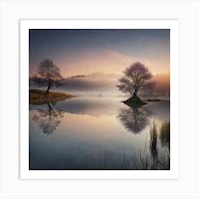 Two Trees In A Lake Art Print