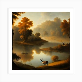 Deer By The Lake Art Print