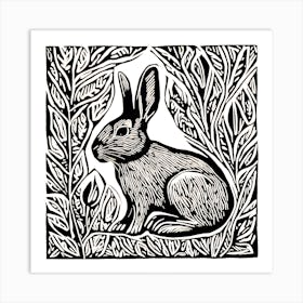 Rabbit In The Forest Linocut Art Print