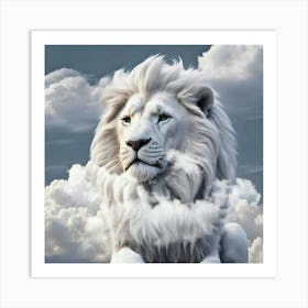 White Lion In The Clouds Expressionism Art And Positive Power Art Print