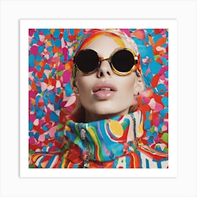 Chic Fashionista in Retro Sunglasses - Colorful Style Inspiration Art Print
