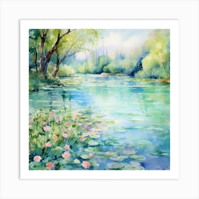 Reflets d'Azur: Reflective Brushstrokes of Spring Art Print