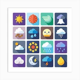 Set Of Weather Icons In Flat Design Art Print