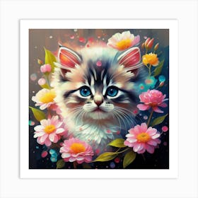 Cat With Flowers 1 Art Print