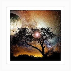 Tree In The Night Sky Art Print