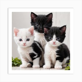 Black And White Kittens Art Print