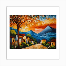 Sunset In The Village Art Print