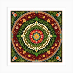 Mandala, Flower Mandala, A Mandala Made From Leaves Flowers And Animals Radiating From A Central Point 1 Art Print