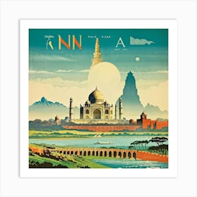 A Vintage Travel Poster Features A Collage Of Major Historical Landmarks From Different Continents (6) Art Print