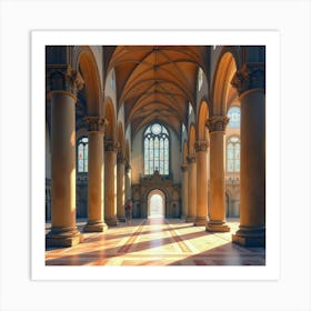 Spanish Cathedral With Watercolor Stained Glass Windows And Grandeur Art Print