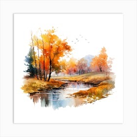 Watercolor Autumn Landscape 45 Art Print